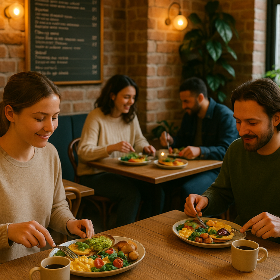 Copenhagen food culture, people sharing brunch, Danish hygge concep